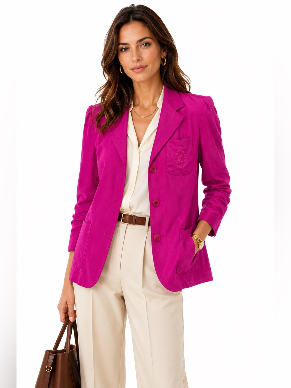 Vintage Lauren Ralph Lauren 100% Silk Fuchsia Pink Blazer 10 Quiet Luxury Office